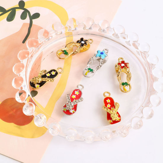 Picture of Zinc Based Alloy Clothes Charms Multicolor Flip Flops Slipper Enamel