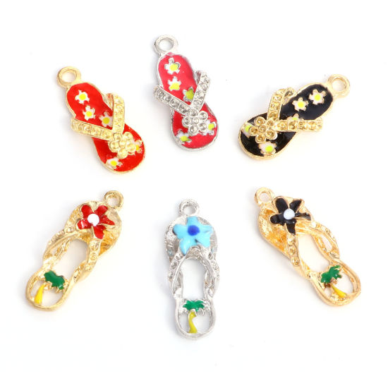 Picture of Zinc Based Alloy Clothes Charms Multicolor Flip Flops Slipper Enamel