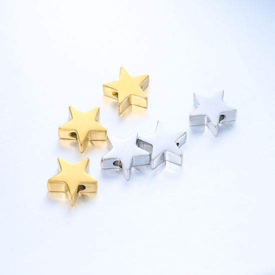 Imagen de Acero Inoxidable Galaxia Cuentas Estrellas de cinco puntos Multicolor Pulido 10mm x 9.5mm, Agujero: Aprox 1.6mm, 5 Unidades