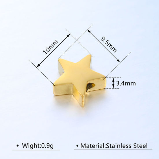 Imagen de Acero Inoxidable Galaxia Cuentas Estrellas de cinco puntos Multicolor Pulido 10mm x 9.5mm, Agujero: Aprox 1.6mm, 5 Unidades