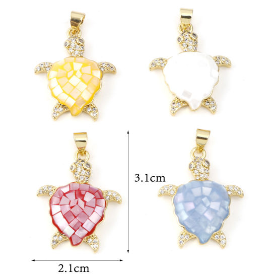 Imagen de Concha + Cobre Joyería del océano Colgantes 18k Chapado en Oro Multicolor Tortuga Marina 3D Claro Circón Artificial 3.1cm x 2.1cm, 1 Unidad