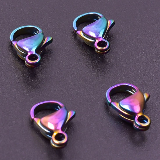 Picture of 10 PCs Vacuum Plating Stainless Steel Lobster Clasp Findings Multicolor