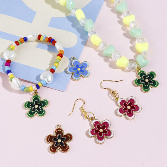 Imagen de Zamak Colgantes Charms Flor Chapado en Oro Multicolor Esmalte 23mm x 20mm, 10 Unidades