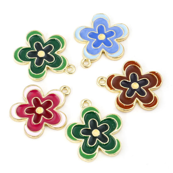 Imagen de Zamak Colgantes Charms Flor Chapado en Oro Multicolor Esmalte 23mm x 20mm, 10 Unidades
