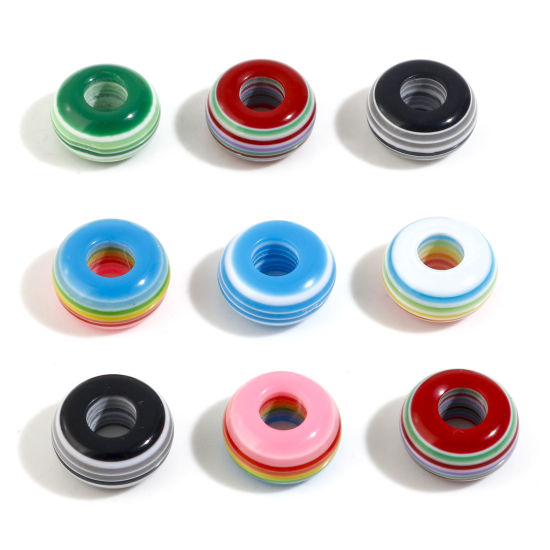 Picture of Resin European Style Large Hole Charm Beads Multicolor Round Stripe 14mm Dia.