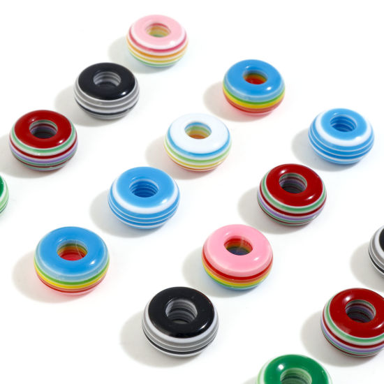 Picture of Resin European Style Large Hole Charm Beads Multicolor Round Stripe 14mm Dia.