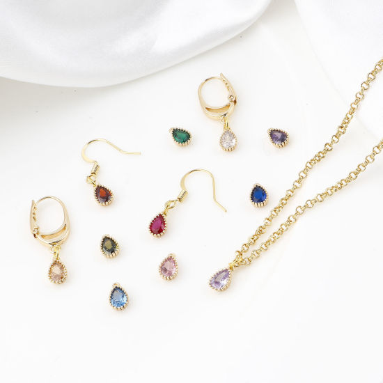 Immagine di Ottone Pietre Nascita Charms Goccia Vero Oro Placcato Multicolore Cubic Zirconiae 8mm x 5mm, 2 Pz