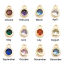 Imagen de Latón piedra del zodíaco Colgantes Charms Ronda Oro Real Chapado Multicolor Circón Artificial 8mm x 5mm, 3 Unidades
