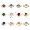 Imagen de Latón piedra del zodíaco Conectores Oro Real Chapado Ronda Multicolor Circón Artificial 9mm x 5mm, 2 Unidades