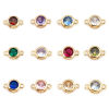 Imagen de Latón piedra del zodíaco Conectores Oro Real Chapado Ronda Multicolor Circón Artificial 9mm x 5mm, 2 Unidades