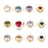 Picture of Brass Birthstone Charms Heart Real Gold Plated Multicolour Cubic Zirconia 8mm x 6mm