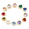 Picture of Brass Birthstone Charms Heart Real Gold Plated Multicolour Cubic Zirconia 8mm x 6mm