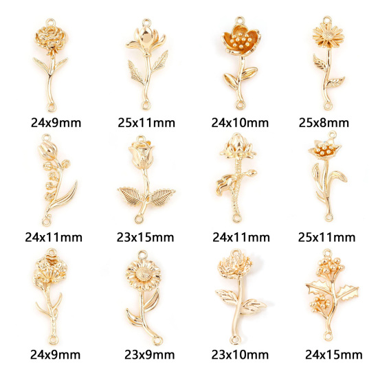 Picture of Brass Birth Month Flower Connectors Real Gold Plated Flower