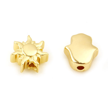 Messing Religiös Perlen Echtgold plattiert Hamsa Symbol Hand Sonne 3 Stück