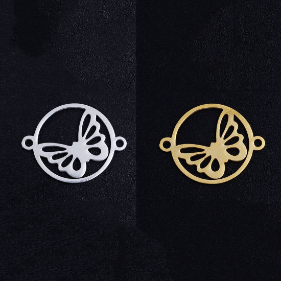 Immagine di Acciaio Inossidabile Insetto Connettore Tondo Multicolore Farfalla Filigrana 19.5mm x 15mm, 5 Pz