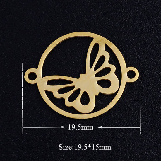 Immagine di Acciaio Inossidabile Insetto Connettore Tondo Multicolore Farfalla Filigrana 19.5mm x 15mm, 5 Pz