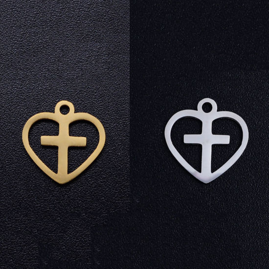 Изображение Нержавеющая Сталь День святого Валентина День святого Валентина Подвески Сердце Разноцветный Крест ажурная резьба 12мм Диаметр, 5 ШТ