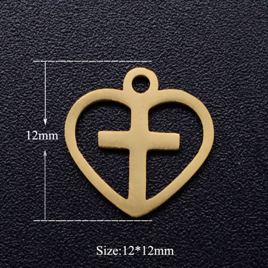 Изображение Нержавеющая Сталь День святого Валентина День святого Валентина Подвески Сердце Разноцветный Крест ажурная резьба 12мм Диаметр, 5 ШТ