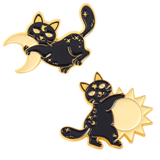 Immagine di Halloween Spilla Gatto Oro Placcato Nero Smalto 1 Pz