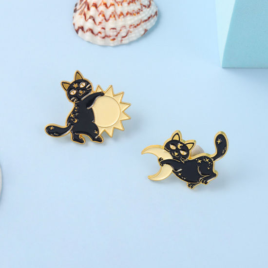 Immagine di Halloween Spilla Gatto Oro Placcato Nero Smalto 1 Pz