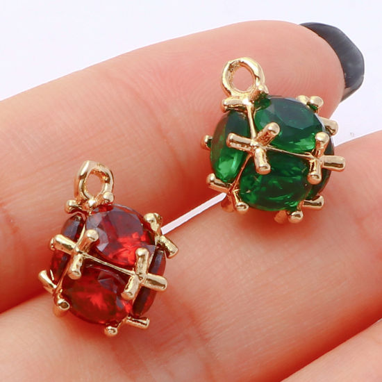 真鍮 チャーム 金メッキ キューブ 多色 ジルコン 1 個 の画像
