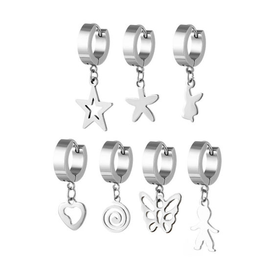 Picture of Stainless Steel Hoop Earrings Silver Tone Round Geometric 29mm