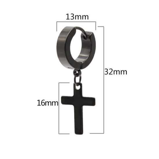 Image de Boucles d'Oreilles Créole Anneaux en Acier Inoxydable Religieux Multicolore Rond Croix 33mm , Epaisseur de Fil: (18 gauge), 2 Pcs