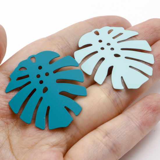 Immagine di Lega di Ferro Filigree Stamping Ciondoli Multicolore Foglia di Monstera Pittura 3.6cm x 3.2cm , 10 Pz