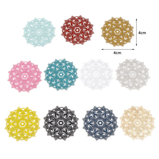 Imagen de Hierro Filigrana Estampación Colgantes Flor Multicolor Pintura 4cm x 4cm, 5 Unidades