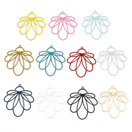 Iron Based Alloy Filigree Stamping Pendants Multicolor Flower Painted 3.4cm x 3.1cm, 10 PCs