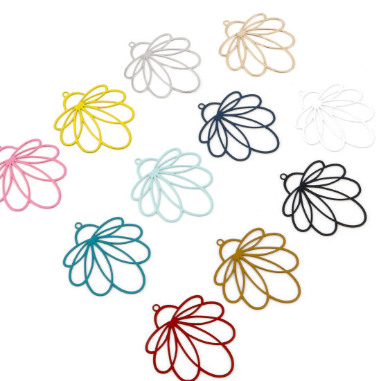 Image de Pendentifs Estampe en Filigrane en Alliage de Fer Fleur Multicolore Laqué 3.4cm x 3.1cm, 10 Pcs