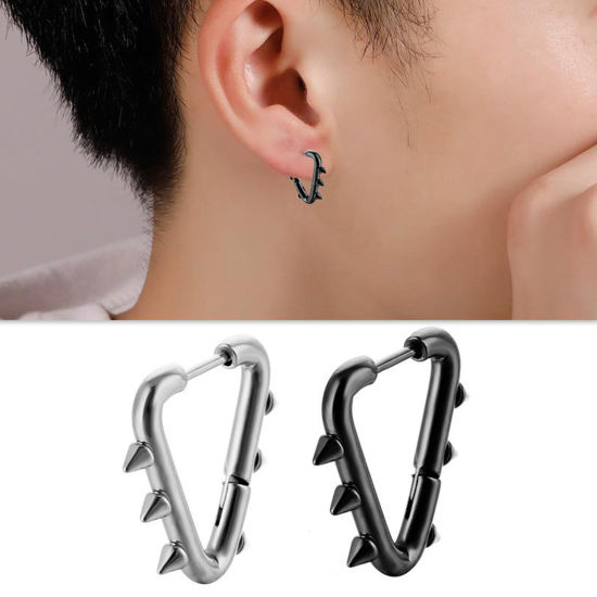 Bild von Edelstahl Punk Ohrreifen Bunt Niete Dreieck 19mm x 16.3mm, Drahtstärke: (18 gauge), 2 Stück