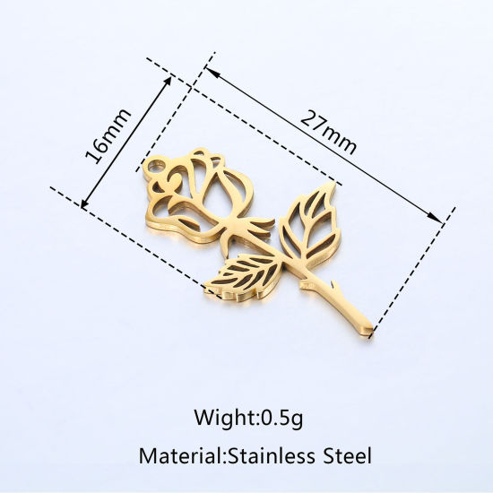304ステンレス鋼 チャーム バラ 多色 透かし 27mm x 16mm、 5 個 の画像