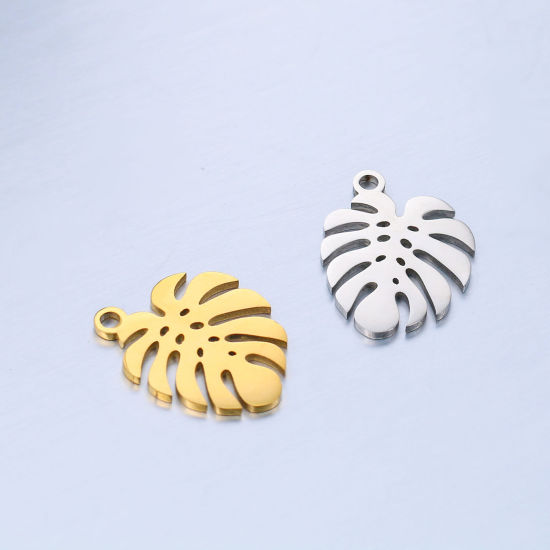 Picture of 304 Stainless Steel Charms Multicolor Leaf Monstera Leaf Hollow 15.5mm x 12.5mm