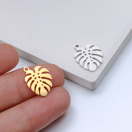Picture of 304 Stainless Steel Charms Multicolor Leaf Monstera Leaf Hollow 15.5mm x 12.5mm