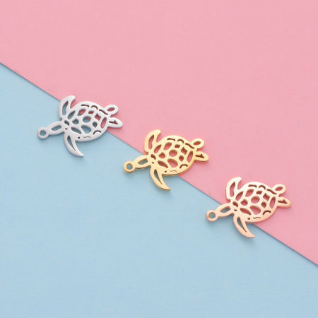 Stainless Steel Ocean Jewelry Charms Multicolor Sea Turtle Animal Hollow 22.4mm x 16.7mm