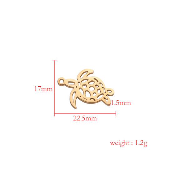 ステンレス鋼 海ジュエリー チャーム 海亀 多色 透かし 22.4mm x 16.7mm、 5 個 の画像