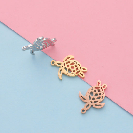 ステンレス鋼 海ジュエリー チャーム 海亀 多色 透かし 22.4mm x 16.7mm、 5 個 の画像