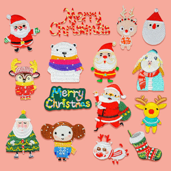 テリレン クリスマス アイロンのパッチ（接着剤付き） DIY スクラップブッキング クラフト 多色 刺繍 5 個 の画像