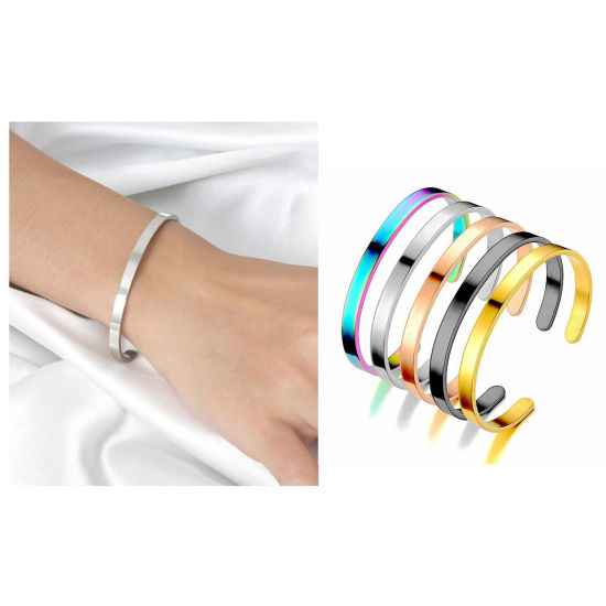 Picture of 304 Stainless Steel Open Cuff Bangles Bracelets C Shape Multicolor Blank Stamping Tags Two Sides 6cm Dia.