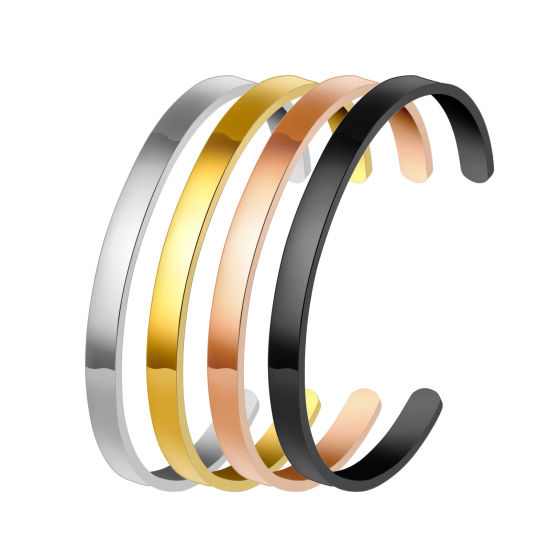 Picture of 304 Stainless Steel Open Cuff Bangles Bracelets C Shape Multicolor Blank Stamping Tags Two Sides 6cm Dia.