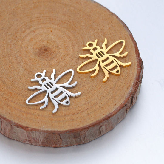 Imagen de 304 Acero Inoxidable Insecto Colgantes Charms Abejas Multicolor Hueco 18.5mm x 15mm, 5 Unidades