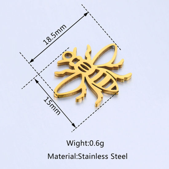 Imagen de 304 Acero Inoxidable Insecto Colgantes Charms Abejas Multicolor Hueco 18.5mm x 15mm, 5 Unidades