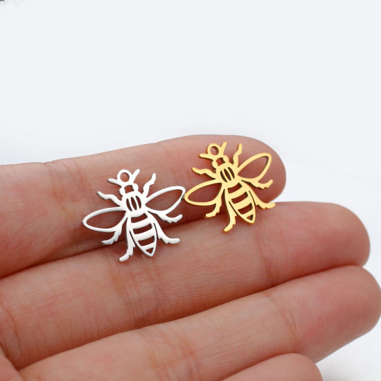 Imagen de 304 Acero Inoxidable Insecto Colgantes Charms Abejas Multicolor Hueco 18.5mm x 15mm, 5 Unidades