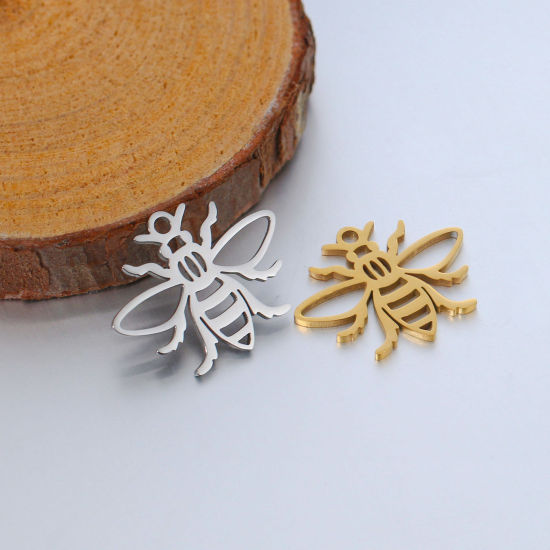 Imagen de 304 Acero Inoxidable Insecto Colgantes Charms Abejas Multicolor Hueco 18.5mm x 15mm, 5 Unidades