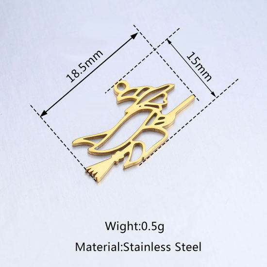 Изображение 304 Нержавеющая Сталь Подвески Морское Траление Разноцветный Хэллоуин Ведьма ажурная резьба 18.5мм x 15мм, 5 ШТ