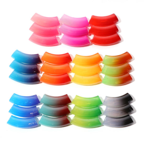 Imagen de Acrílico Cuentas Tubo Curvado , Multicolor Degradado de Color 3.7cm x 1.2cm, Agujero: Aprox 2.4mm, 20 Unidades