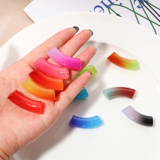 Imagen de Acrílico Cuentas Tubo Curvado , Multicolor Degradado de Color 3.7cm x 1.2cm, Agujero: Aprox 2.4mm, 20 Unidades
