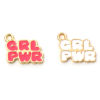 Imagen de Zamak Colgantes Charms Chapado en Oro Multicolor Mensaje " GRL PWR " Esmalte 18mm x 15mm, 10 Unidades