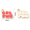 Imagen de Zamak Colgantes Charms Chapado en Oro Multicolor Mensaje " GRL PWR " Esmalte 18mm x 15mm, 10 Unidades
